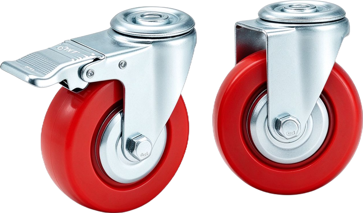 Red PU swivel casters with total-lock brake — JIELISHI JLS-3 series