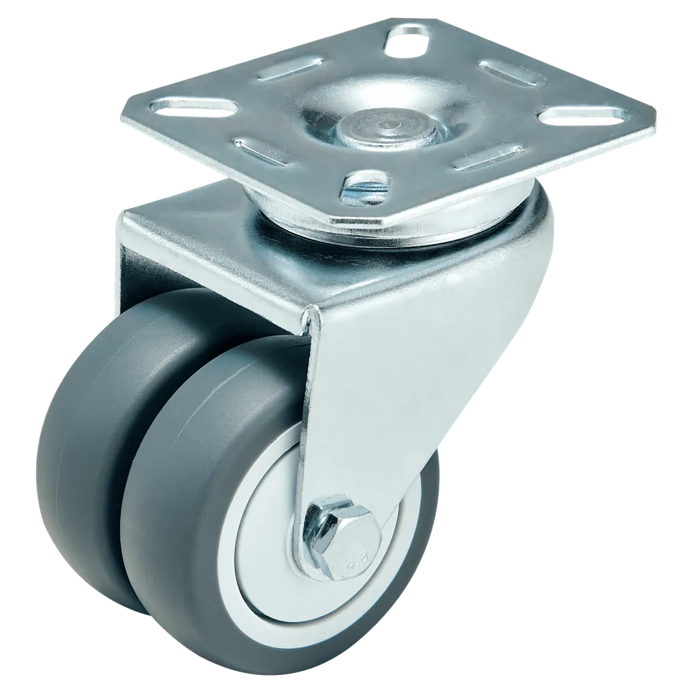 2-Inch TPR Single-Axle Twin-Wheel Swivel Caster Top Plate Mount with Brake — 50 mm wheel, 40 kg load capacity, Top plate