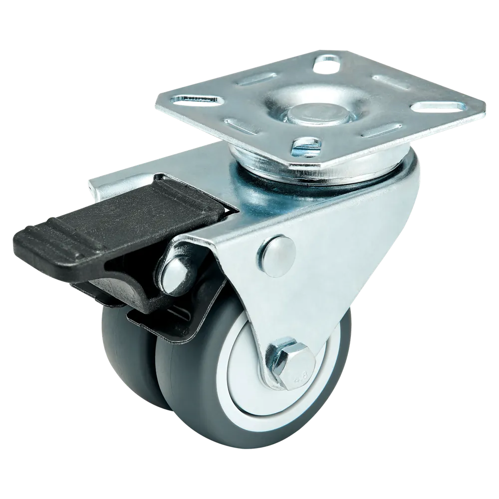 2-Inch TPR Single-Axle Twin-Wheel Swivel Caster Top Plate Mount with Brake — Cutout — without brake
