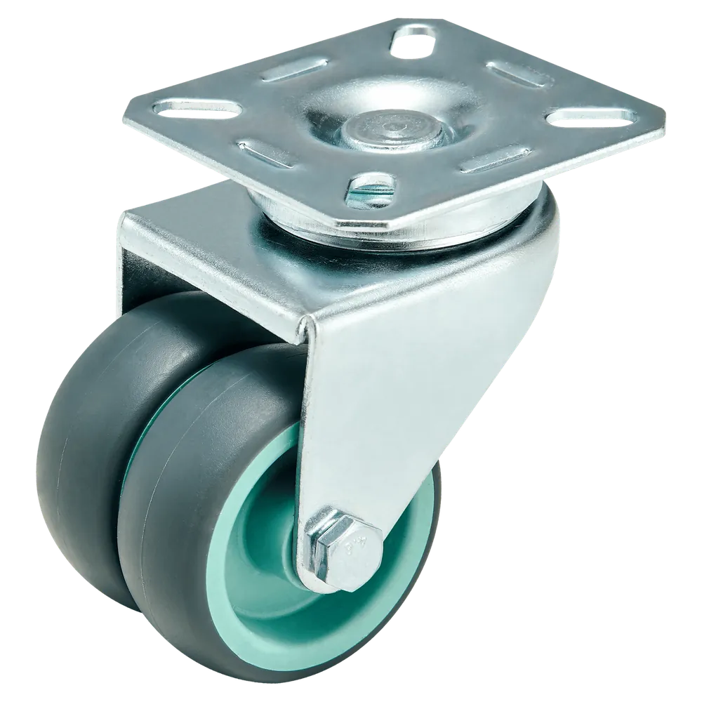 2 Inch Light Duty Silent Twin Wheel Swivel Caster With Brake Shaftless TPR Dual Wheel — Cutout — without brake
