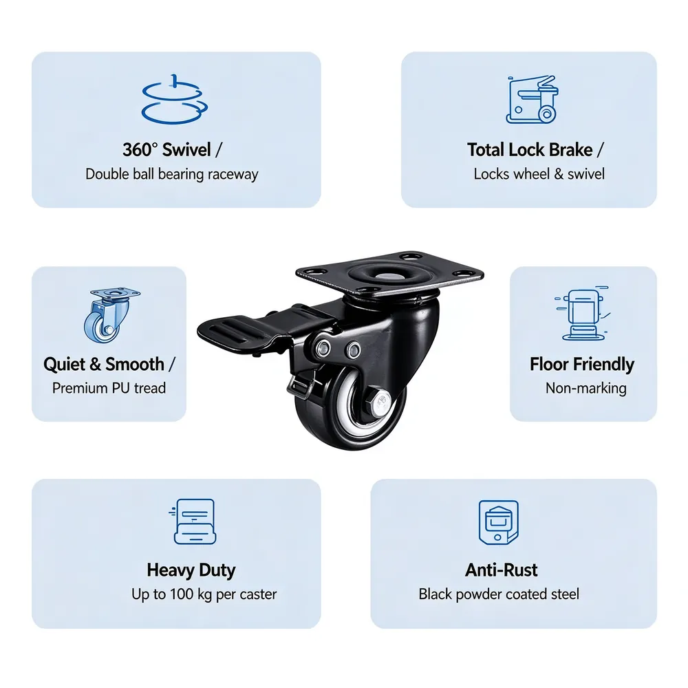 40mm Iron 360 Degree Swivel Top Plate Caster — Key features