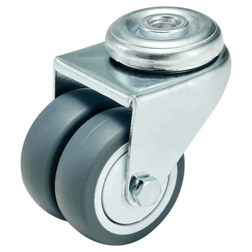 2 Inch Light Duty TPR Single Axle Twin Wheel Swivel Caster Hole-top Mount With Brake — Cutout — without brake