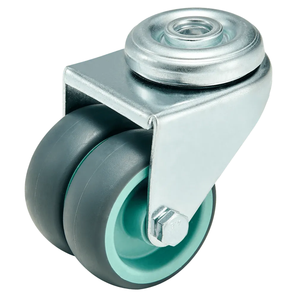2 Inch TPR Shaftless Twin Wheel Swivel Caster Hole Top Mount With Brake — Cutout — without brake