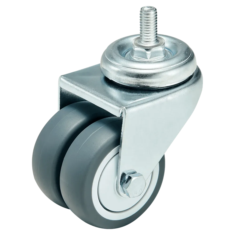 2 Inch Light Duty TPR Single Axle Twin Wheel Swivel Caster Threaded Stem With Brake — 50 mm wheel, 40 kg load capacity, Threaded stem