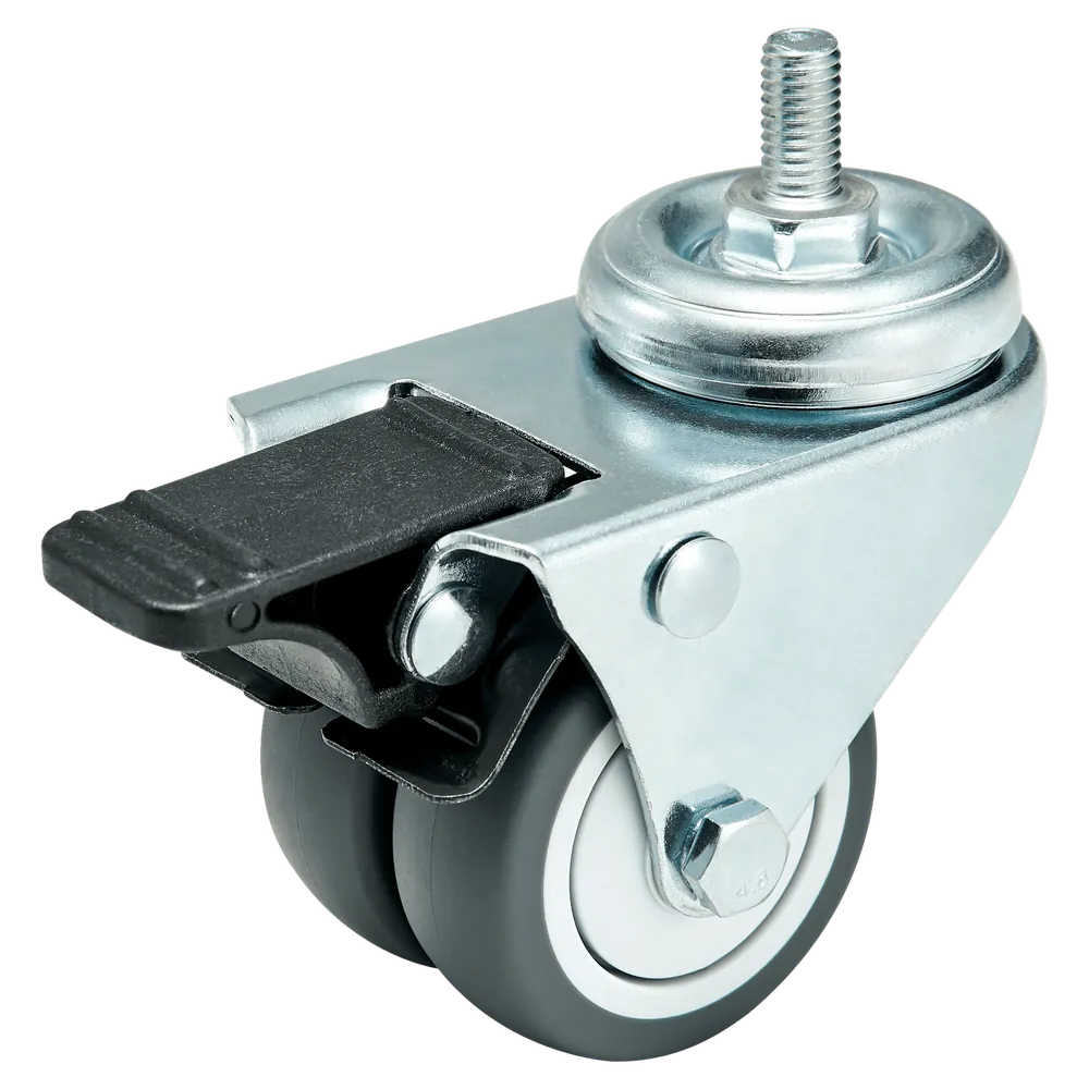 2 Inch Light Duty TPR Single Axle Twin Wheel Swivel Caster Threaded Stem With Brake — Cutout — without brake