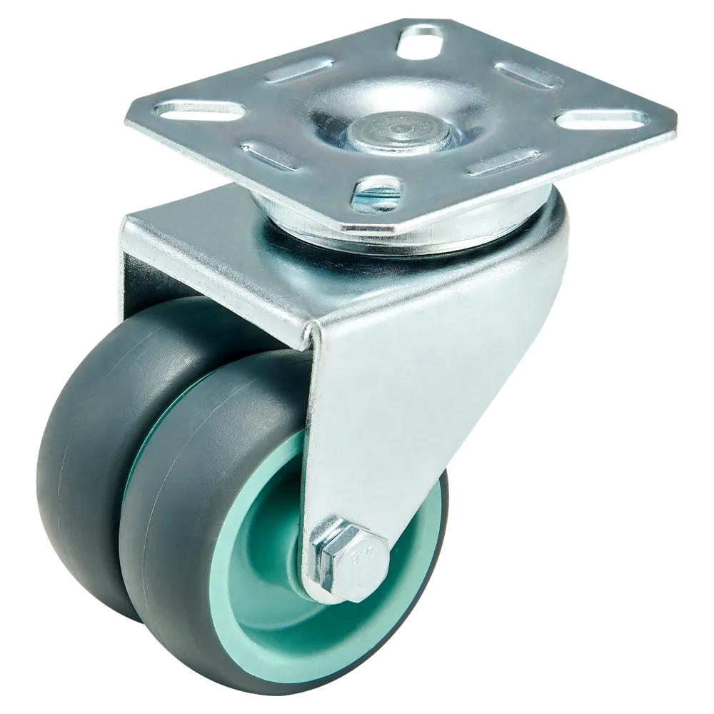 2 Inch Light Duty Silent Twin Wheel Swivel Caster With Brake Shaftless TPR Dual Wheel — Cutout — without brake