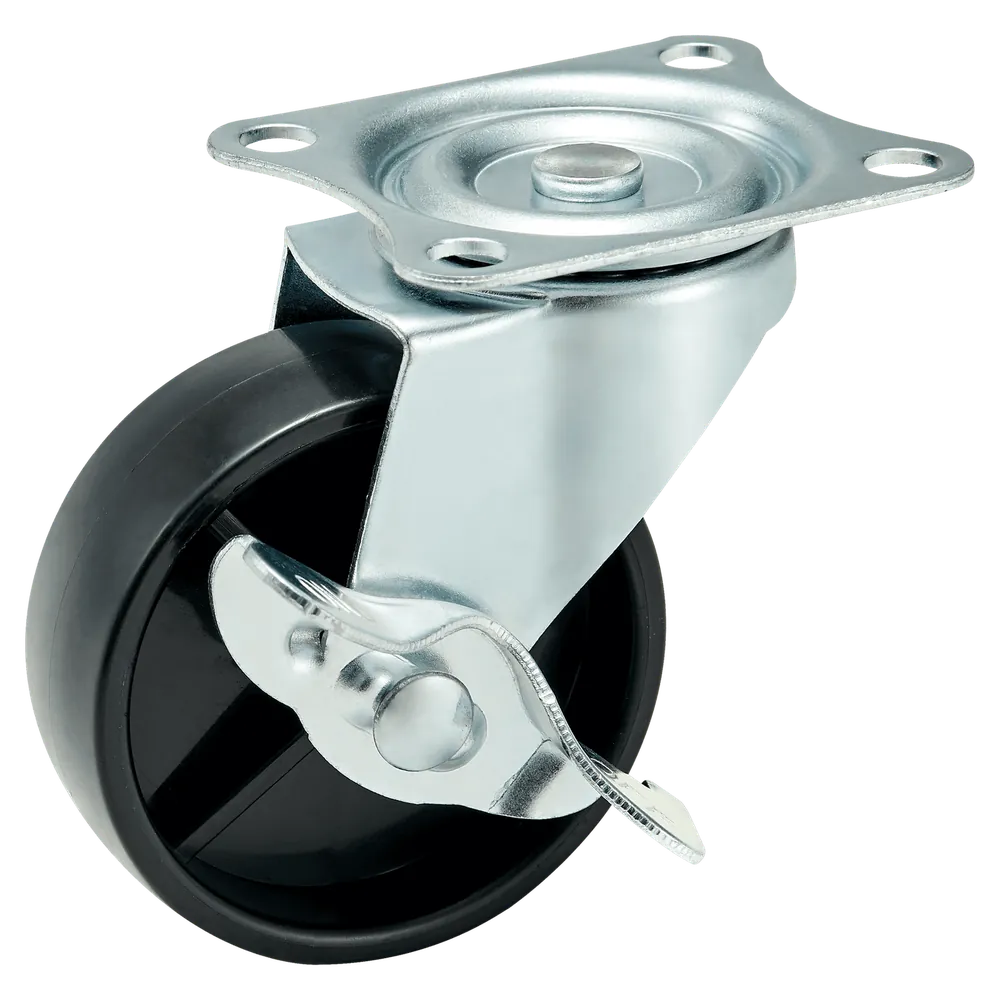 Medium Duty 4 5 Inch Locking Swivel Plate Caster — 100 mm wheel, 100 kg load capacity, Top plate