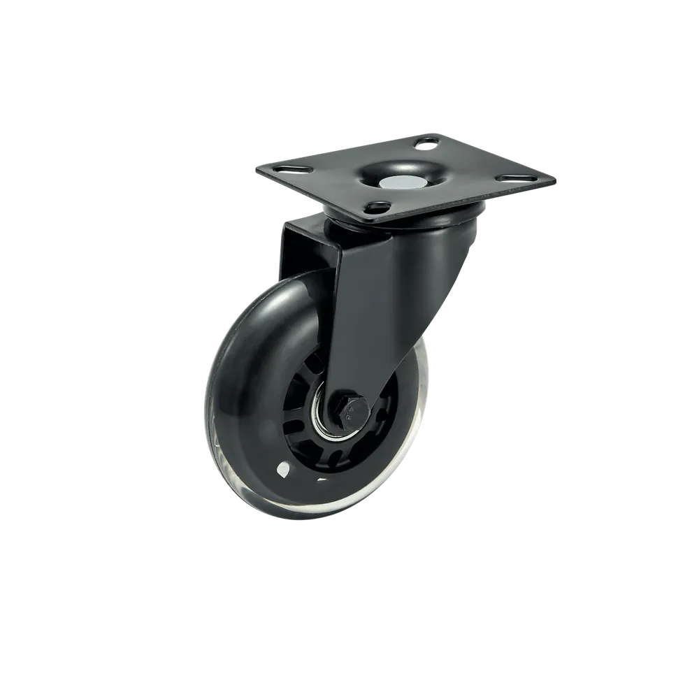 Black Medium Duty Swivel Caster with Total Lock Brake — 50 mm wheel, 50 kg load capacity, Top plate