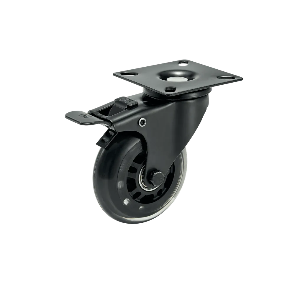 Black Medium Duty Swivel Caster with Total Lock Brake — Cutout — total lock brake