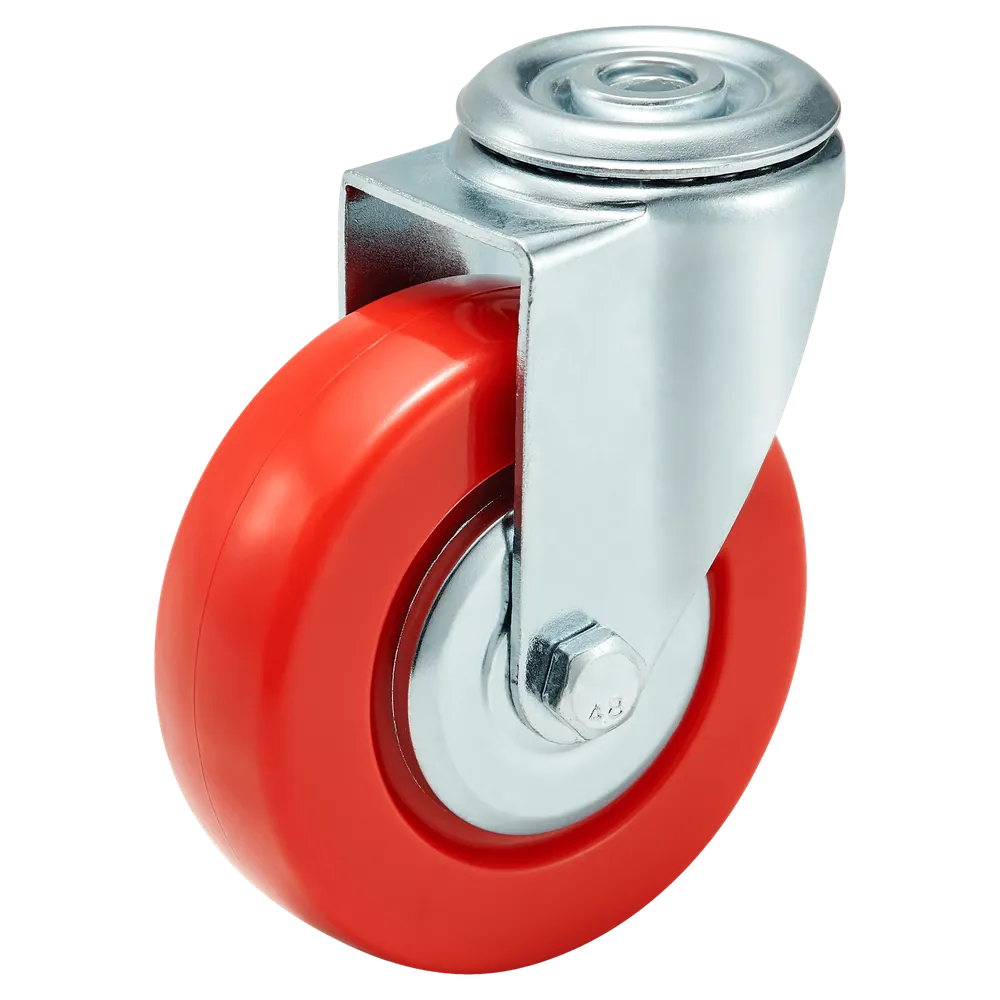Medium Duty Red PP Swivel Caster — 100 mm wheel, 100 kg load capacity, Top hole (bolt-down)