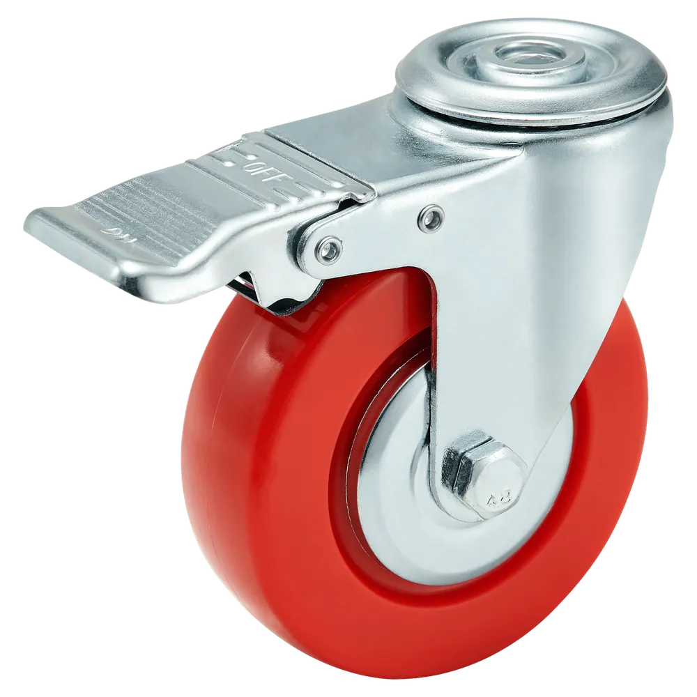 Medium Duty Red PP Swivel Caster — Cutout — with brake