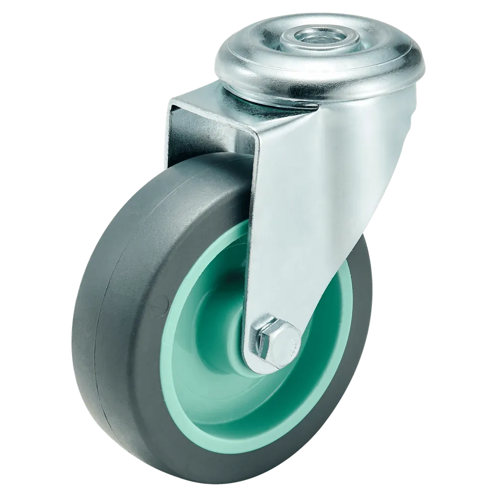 TPR Swivel Quiet Non-Marking Bolt Hole Industrial Caster — 100 mm wheel, 100 kg load capacity, Top hole (bolt-down)