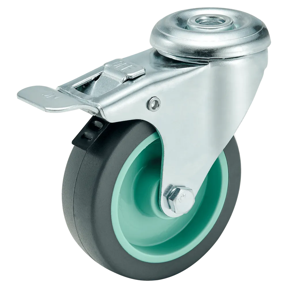 TPR Swivel Quiet Non-Marking Bolt Hole Industrial Caster — Cutout — with brake