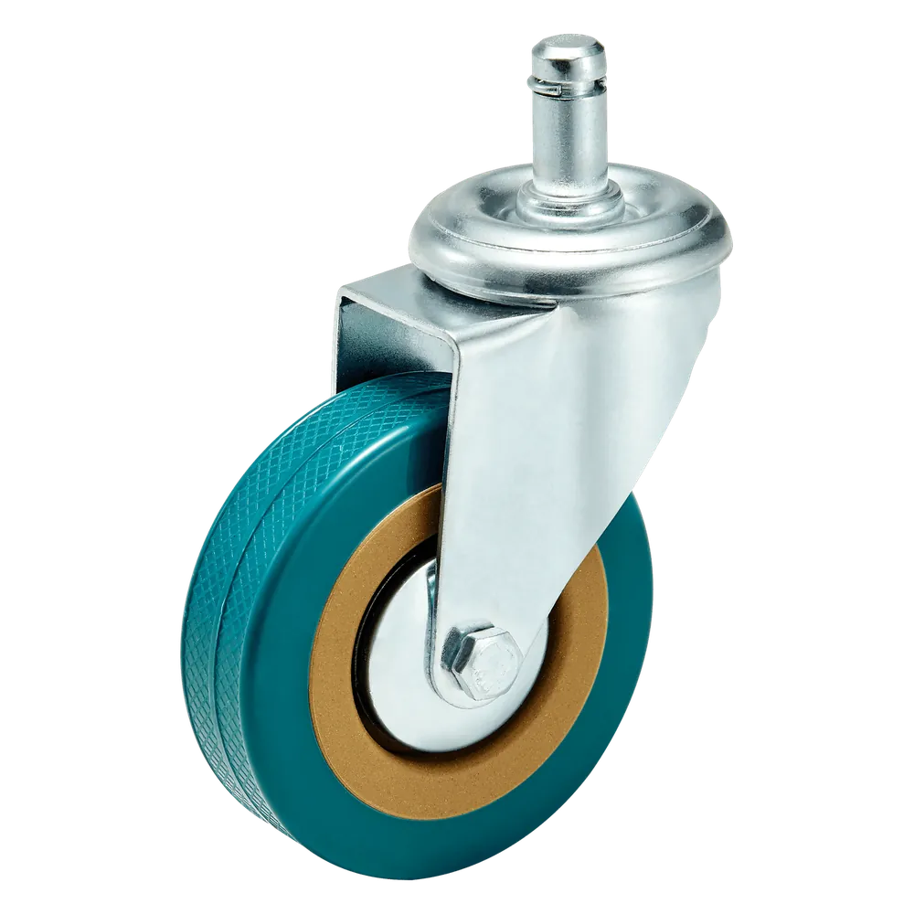 3 Inch Light Duty Green PVC Grip Ring Stem Swivel Caster with Brake — Cutout — without brake