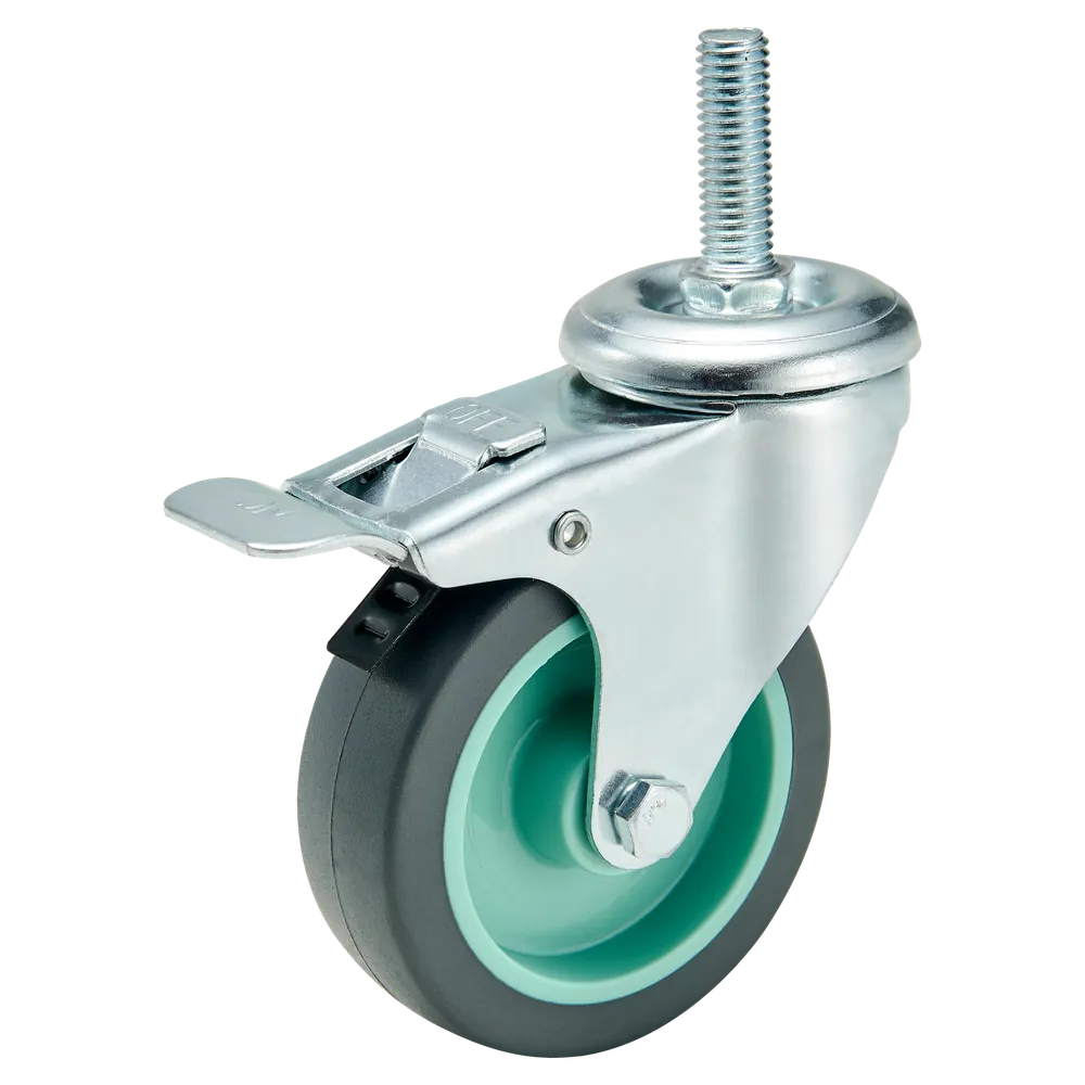 3 Inch TPR Swivel Brake Caster Wheel — 75 mm wheel, 100 kg load capacity, Threaded stem