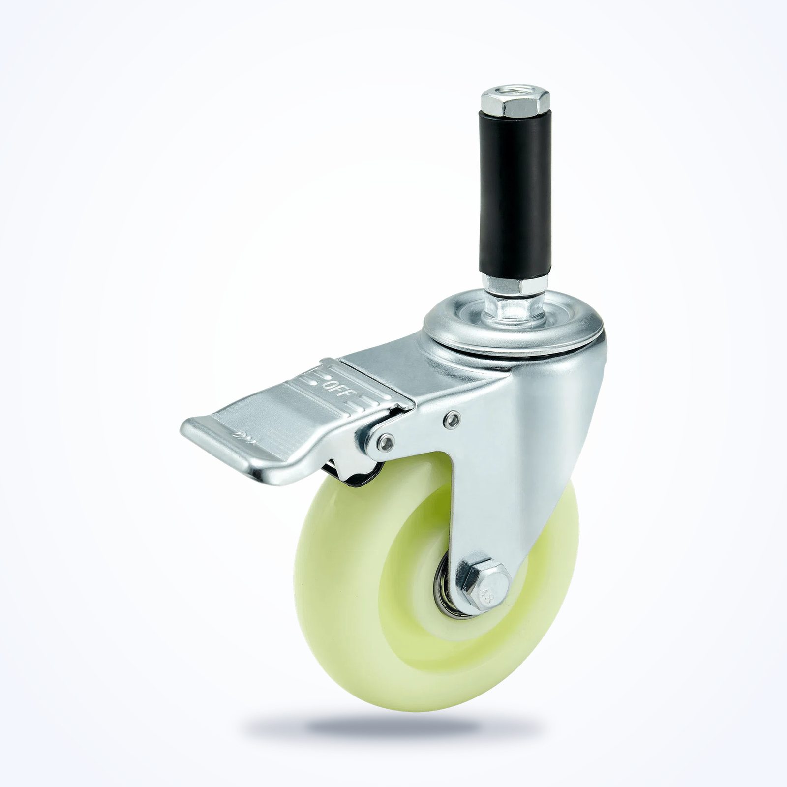 100 mm PU Expanding Stem Swivel Caster with Total Lock — 100 mm wheel, 150 kg load capacity, Grip-ring / expanding stem