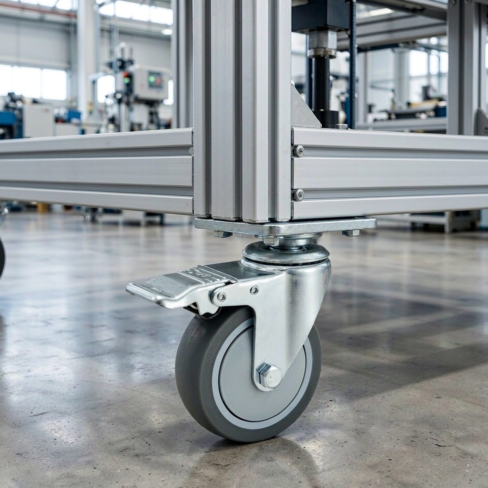 100 mm TPR Expanding Sleeve Swivel Caster with Total Lock — Factory scene