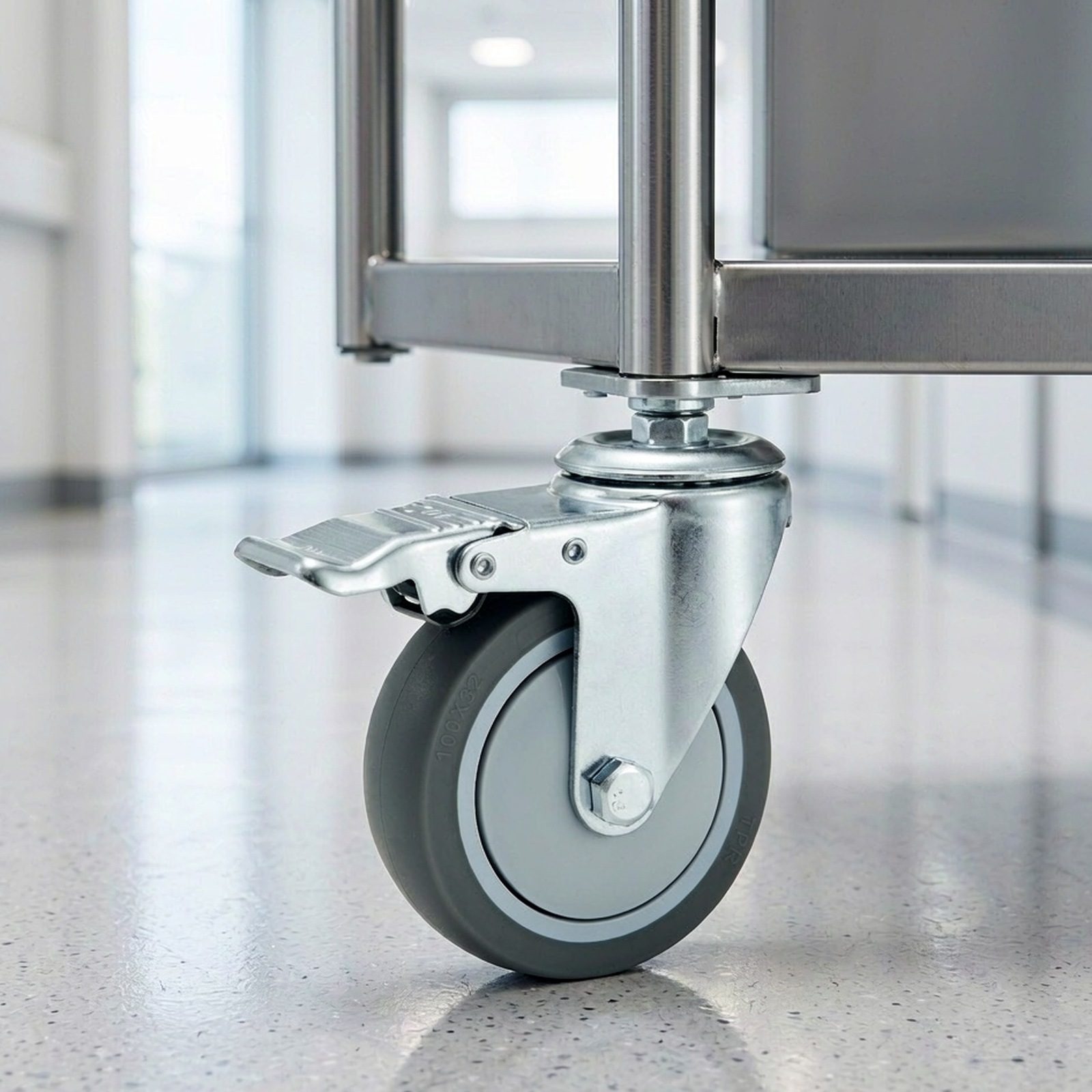 100 mm TPR Expanding Sleeve Swivel Caster with Total Lock — Medical scene — detail