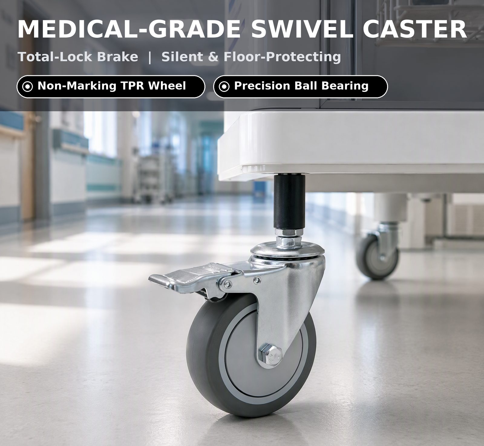 100 mm TPR Expanding Sleeve Swivel Caster with Total Lock — Medical scene