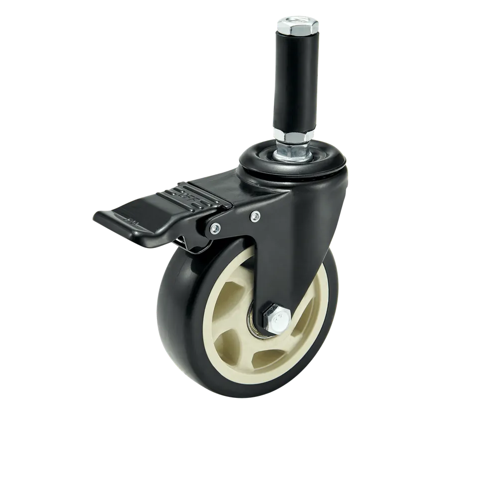 PP Medium Duty Expanding Stem Swivel Brake Caster — PP (Polypropylene) Grip-ring / expanding stem caster, 100 mm wheel, 120 kg load capacity