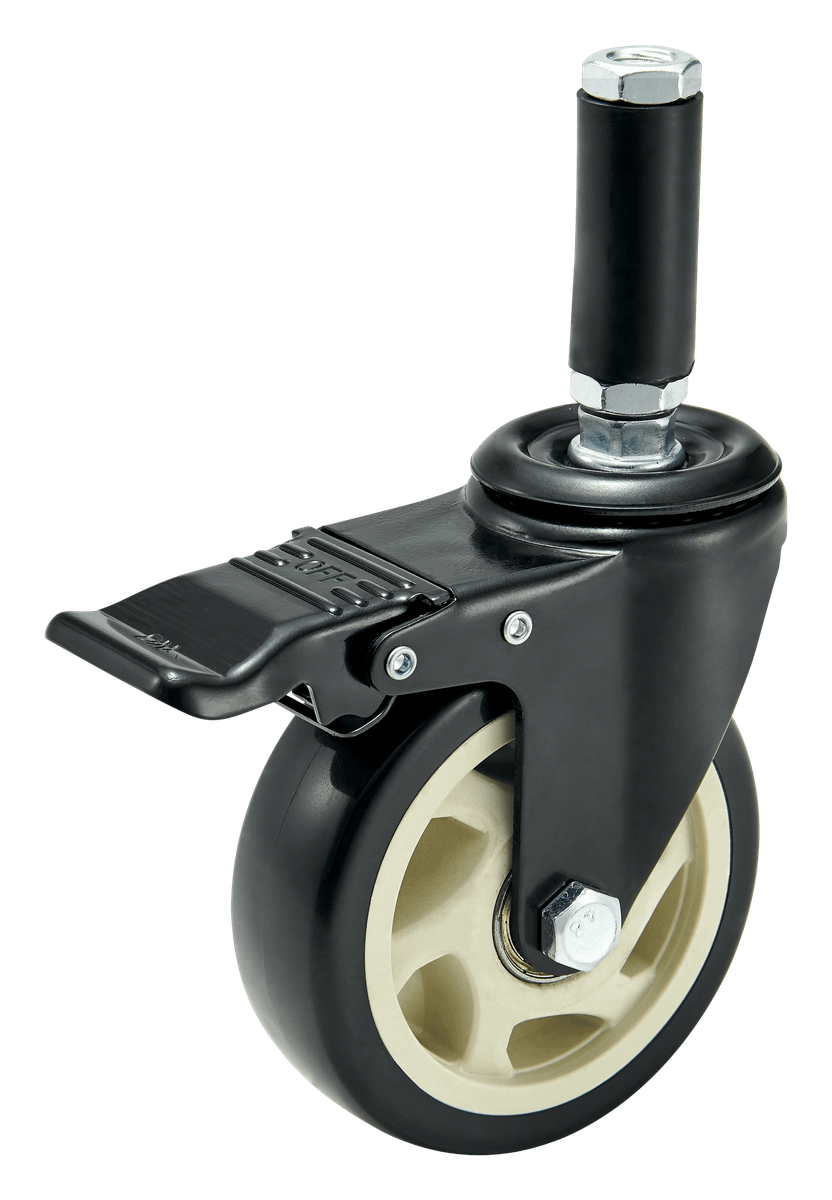 100 mm PU Expanding Sleeve Swivel Caster with Total Lock — Black — Cutout — without brake