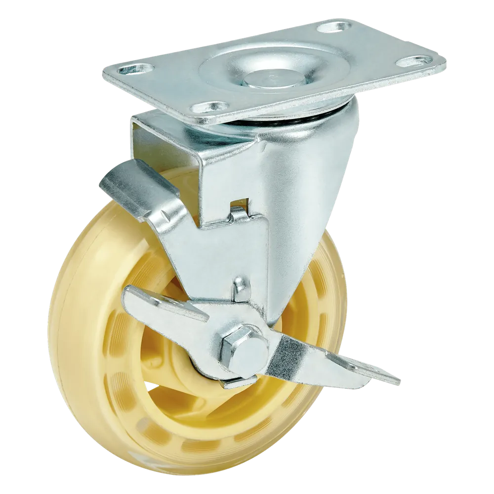 4 Inch Medium Duty PP Double Axle Rigid Side Brake Caster — 100 mm wheel, 120 kg load capacity, Top plate