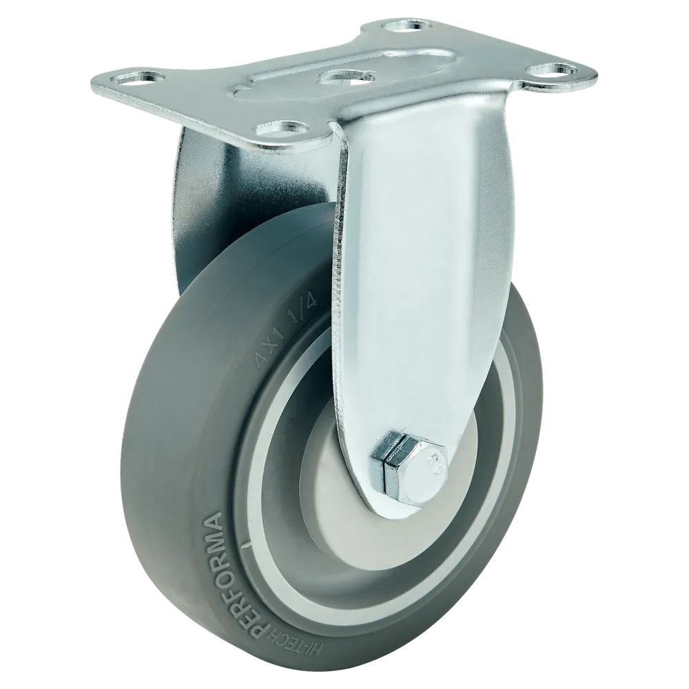 4 Inch Medium Duty Swivel Casters with Side Brake Grey TPR Caster — 100 mm wheel, 120 kg load capacity, Top plate