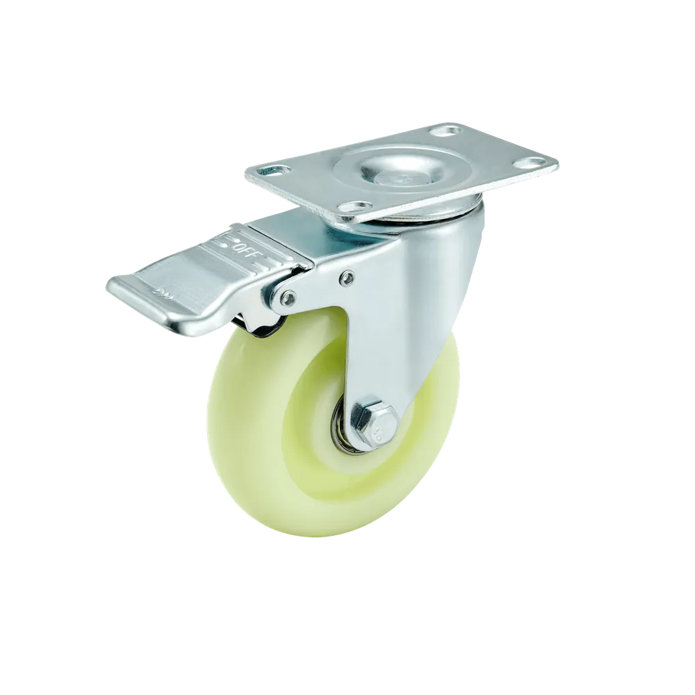 3 Inch Milky White PP Medium Duty Top Plate Swivel Brake Casters — PP (Polypropylene) Top plate caster, 75 mm wheel, 150 kg load capacity
