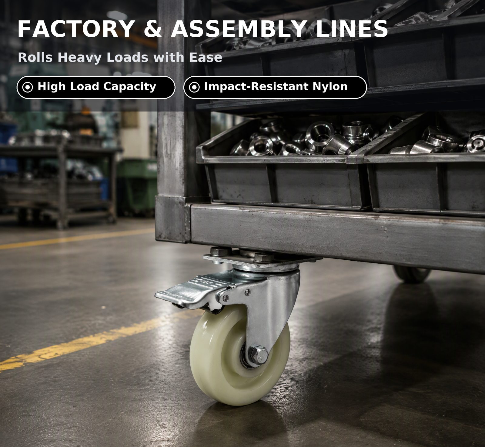 100 mm Nylon Top Plate Swivel Caster with Side Brake — Factory scene