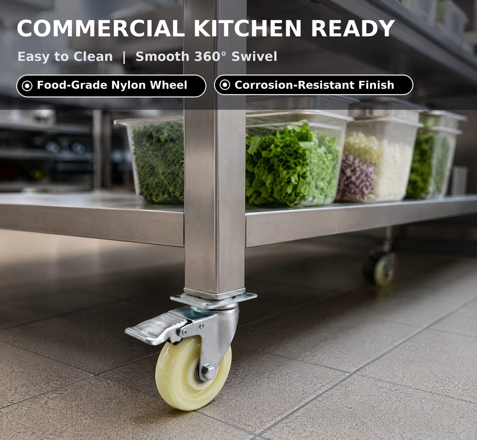 100 mm Nylon Top Plate Swivel Caster with Side Brake — Kitchen scene