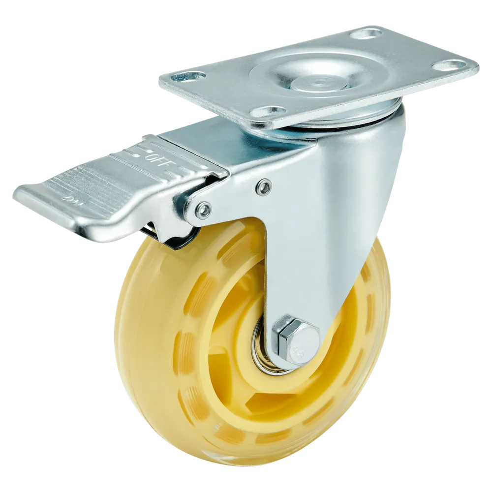 Medium Duty Thermoplastic PU Industrial Swivel Plate Caster — Cutout — with brake