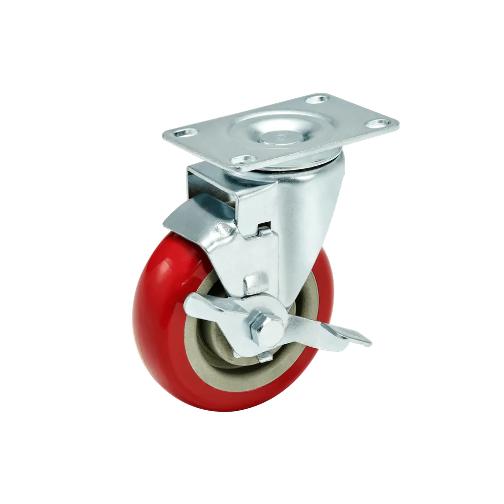 4 Inch Heavy Duty Red PP Caster — Cutout — total lock brake