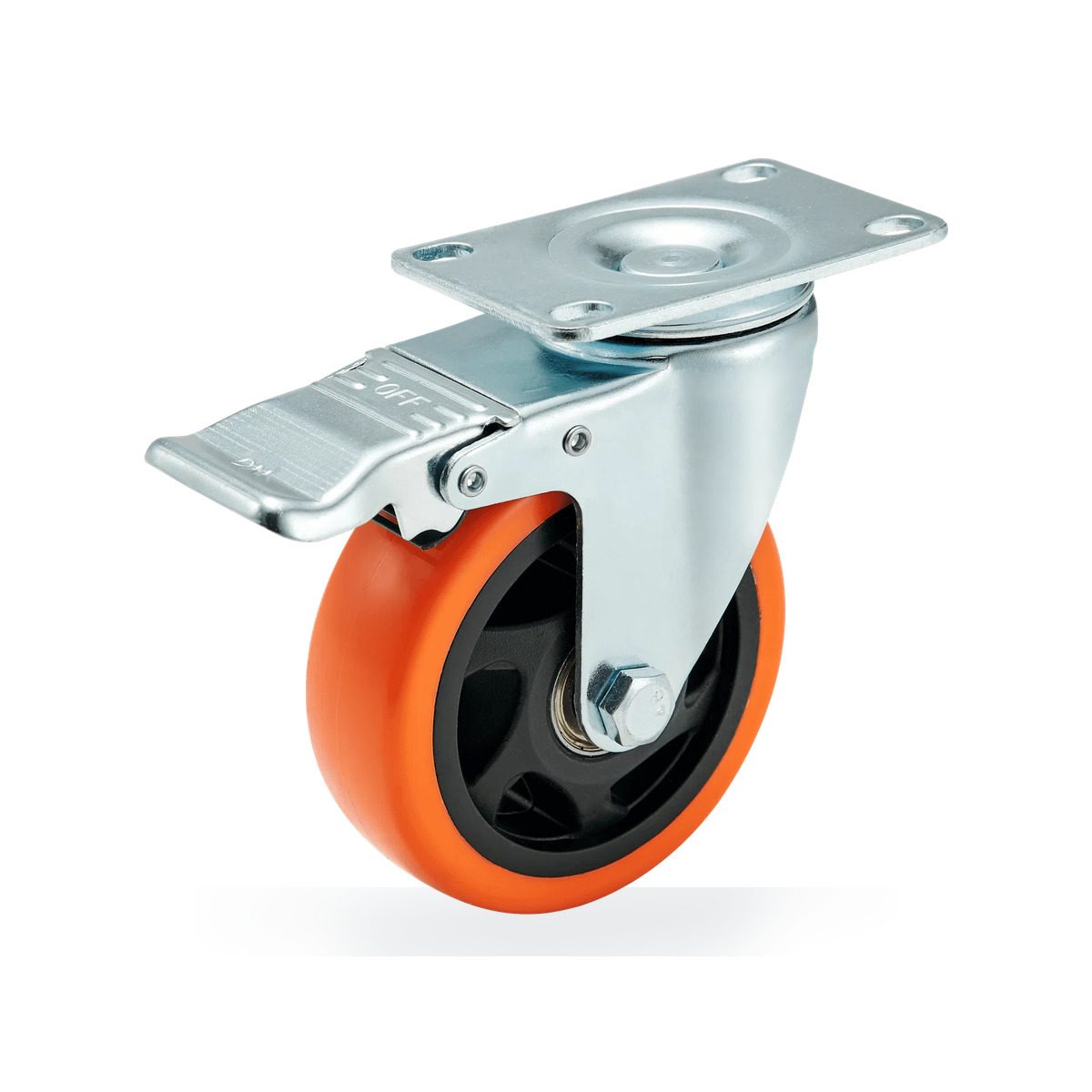 100 mm PU Top Plate Swivel Caster with Wheel Brake — 100 mm wheel, 120 kg load capacity, Top plate