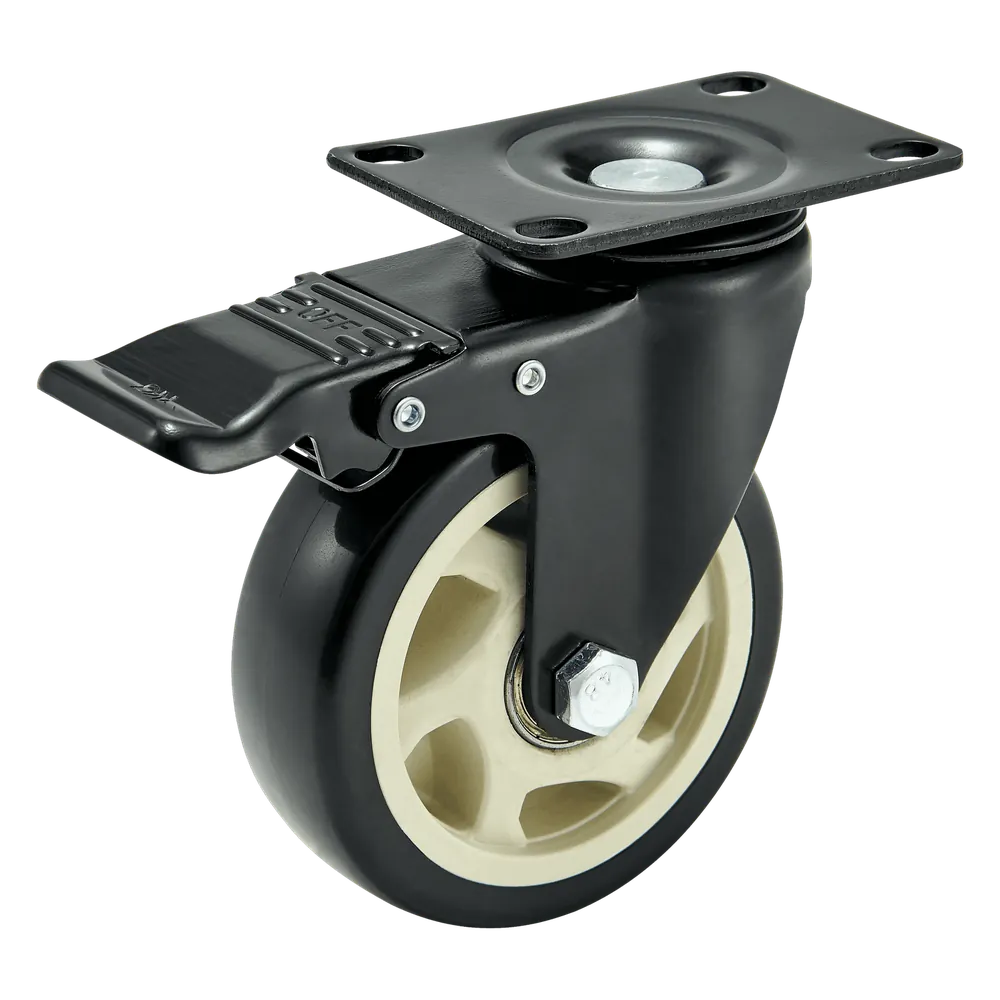 4 Inch PP Medium Duty Top Plate Swivel Brake Caster — 100 mm wheel, 120 kg load capacity, Top plate