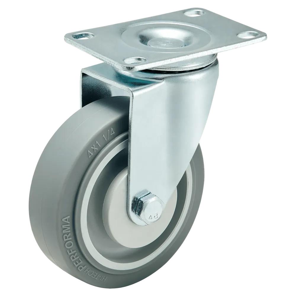 4" Medium Duty Grey TPR Swivel Plate Caster with Brake — Cutout — without brake