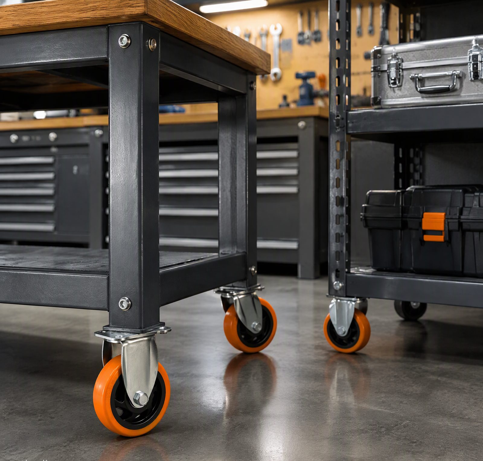100 mm PU Rigid Top Plate Caster — Workbench installation