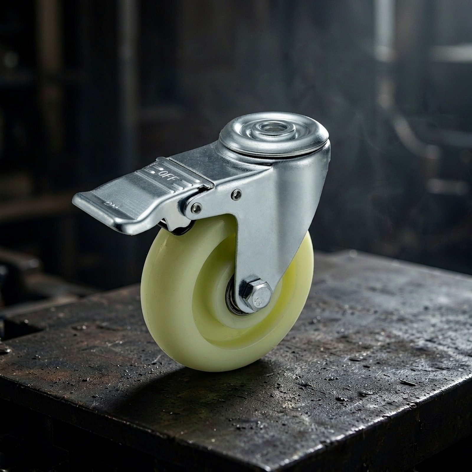 100 mm PU Bolt-Hole Swivel Caster with Total Lock — Studio shot — 45°