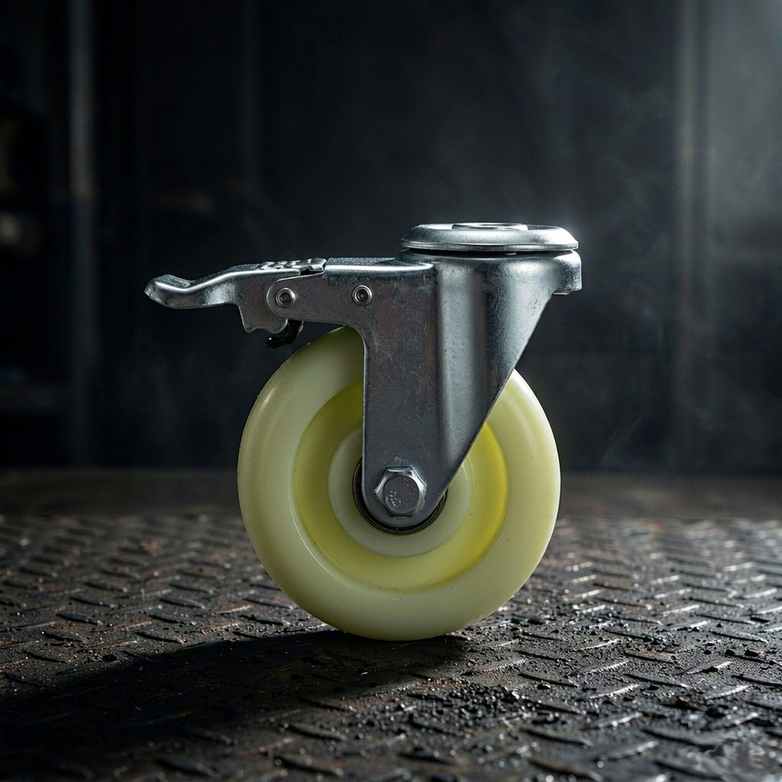 100 mm PU Bolt-Hole Swivel Caster with Total Lock — Studio shot — side