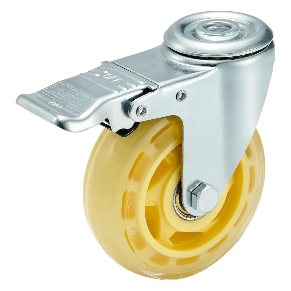 Medium Duty PU Medium Duty Top Hole Swivel Brake Caster — 100 mm wheel, 120 kg load capacity, Top hole (bolt-down)