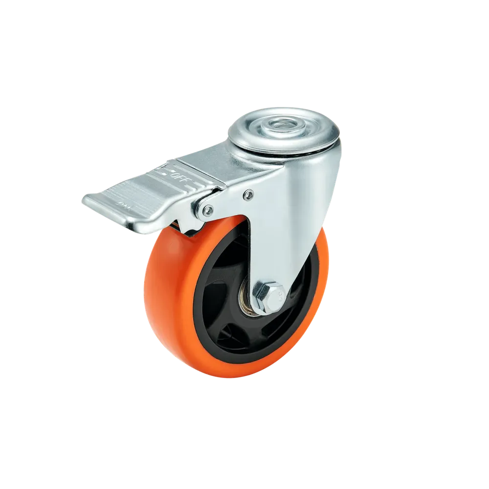 4 Inch PP Medium Duty Top Hole Swivel Caster Wheels Brake Ball Bearing — PP (Polypropylene) Top hole (bolt-down) caster, 100 mm wheel, 120 kg load capacity