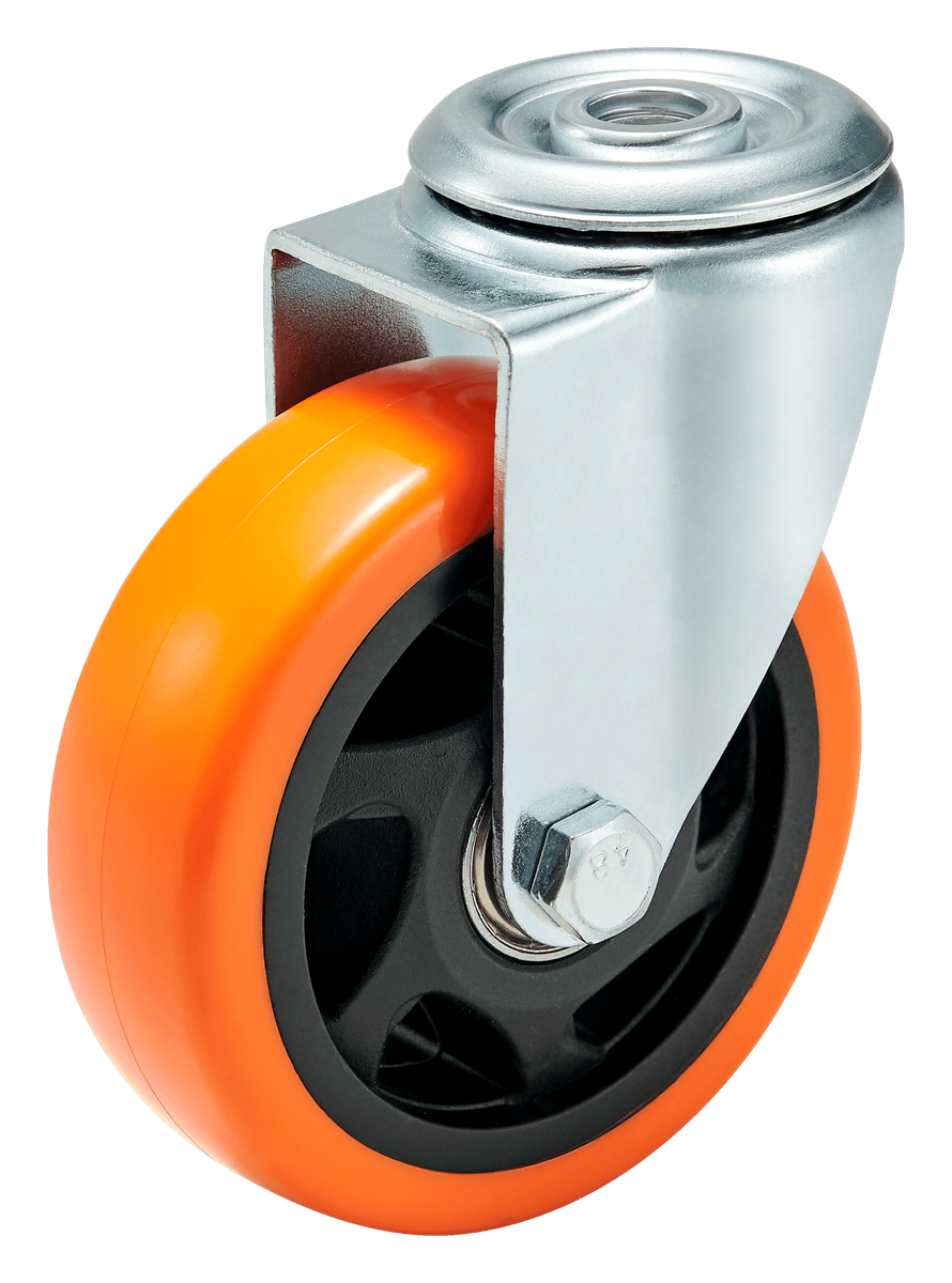 100 mm PU Bolt-Down Top-Hole Swivel Caster with Total Lock — Cutout — without brake