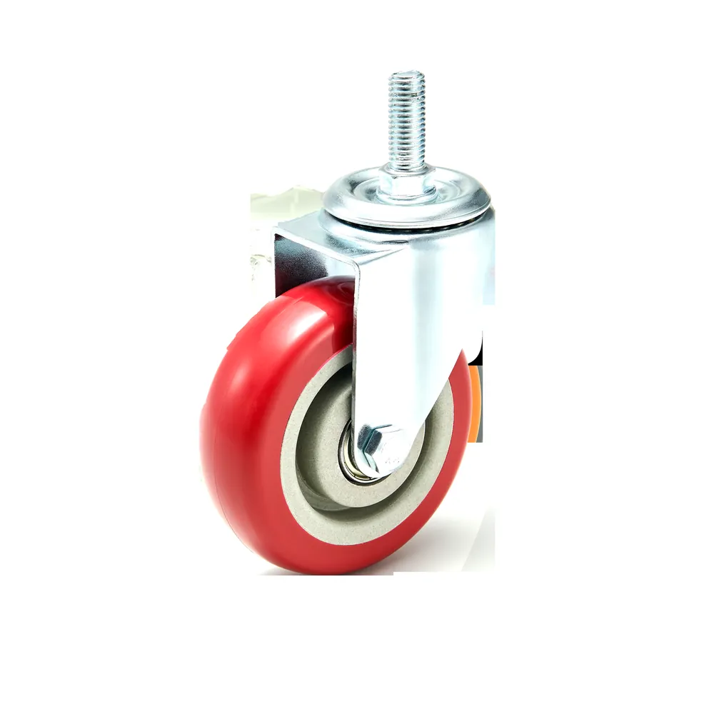 3 4 5 Inch Heavy Duty Red PP Caster Wheel 75/100/125mm Swivel Brake — 100 mm wheel, 120 kg load capacity, Top plate