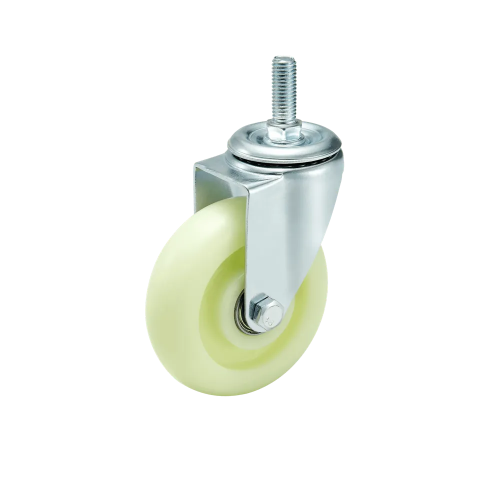 PP Threaded Stem Caster Swivel with Brake — PP (Polypropylene) Threaded stem caster, 100 mm wheel, 150 kg load capacity