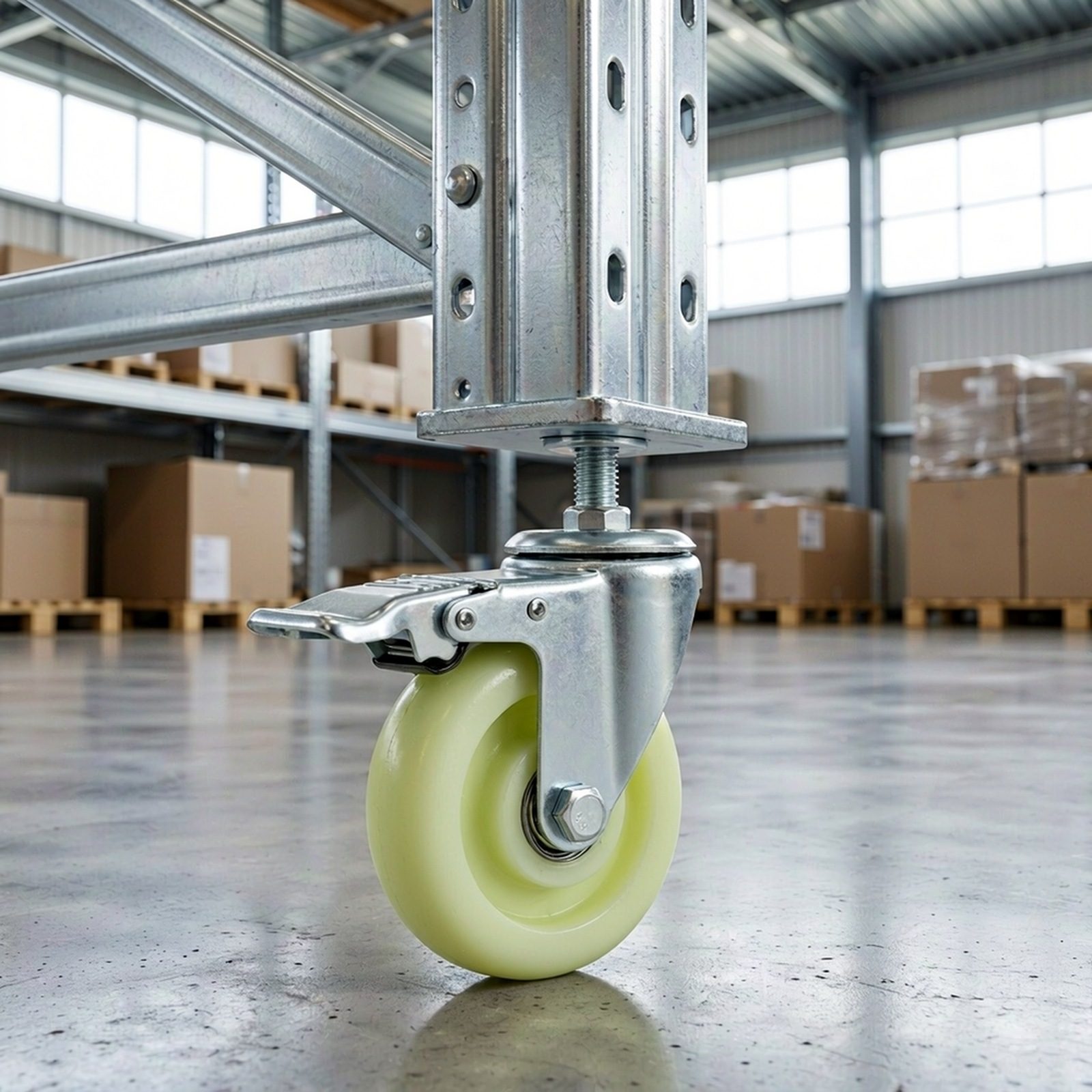 100 mm Nylon Threaded Stem Swivel Caster with Side Brake — Warehouse shelving