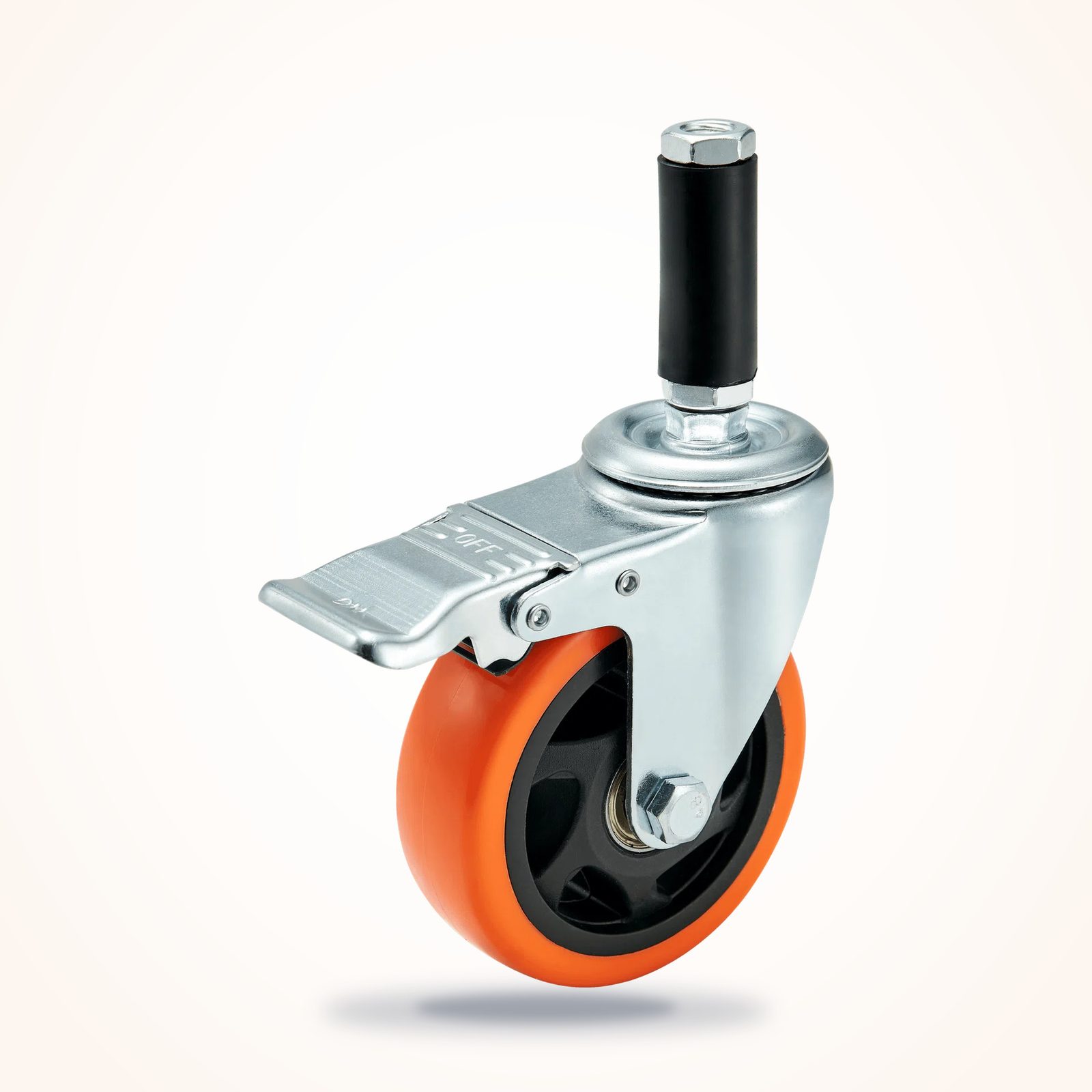 100 mm PU Expanding Sleeve Swivel Caster with Total Lock — 100 mm wheel, 120 kg load capacity, Grip-ring / expanding stem