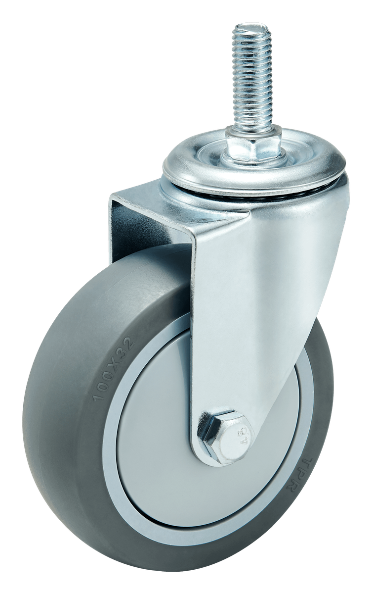 100 mm TPR Threaded Stem Swivel Caster with Wheel Brake — Cutout — without brake