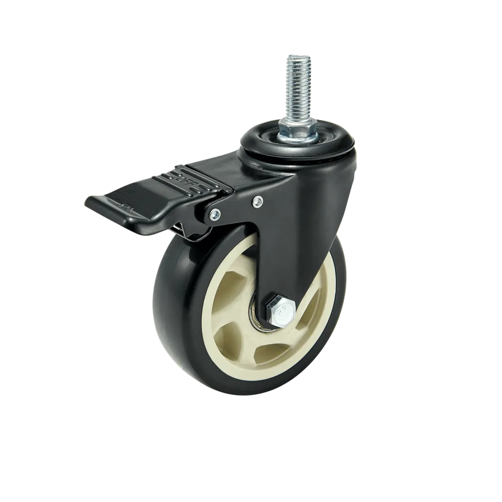 4 Inch Threaded Stem PP Polished Hub Swivel Caster — PP (Polypropylene) Threaded stem caster, 100 mm wheel, 120 kg load capacity