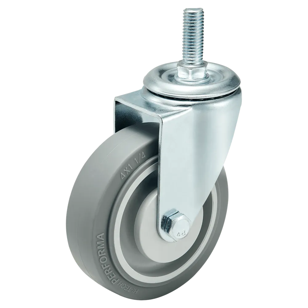 4 Inch Grey TPR Medium Duty Threaded Stem Swivel Brake Caster — TPR Threaded stem caster, 100 mm wheel, 120 kg load capacity