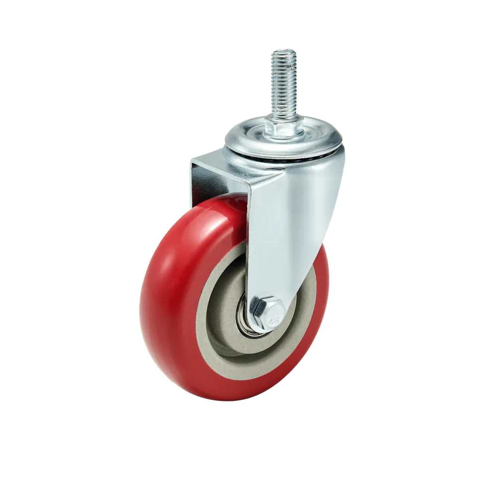 4 Inch 100mm Red PP Threaded Stem Swivel Caster — PP (Polypropylene) Threaded stem caster, 100 mm wheel, 140 kg load capacity